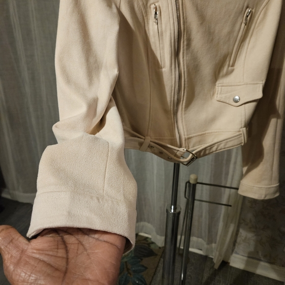 WYLDR Super Soft Suede-Feel Light Blush Peach Moto Jacket Medium - Picture 5 of 7